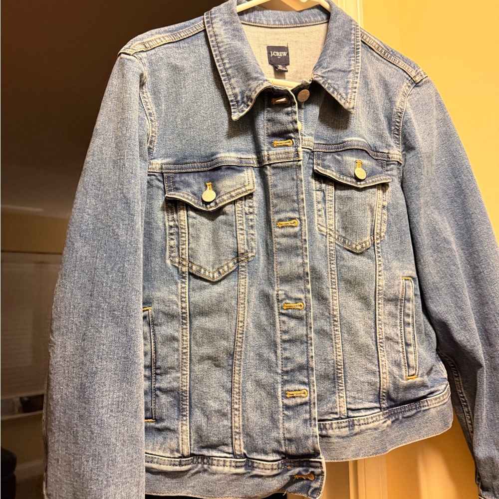 J. Crew Light Blue Denim Jacket with Gold-Tone Stitching
